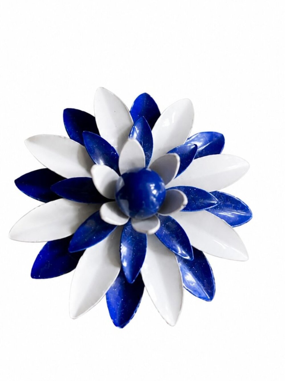 Vintage Blue & White Enamel Flower Brooch Pin | Dimensional 2”